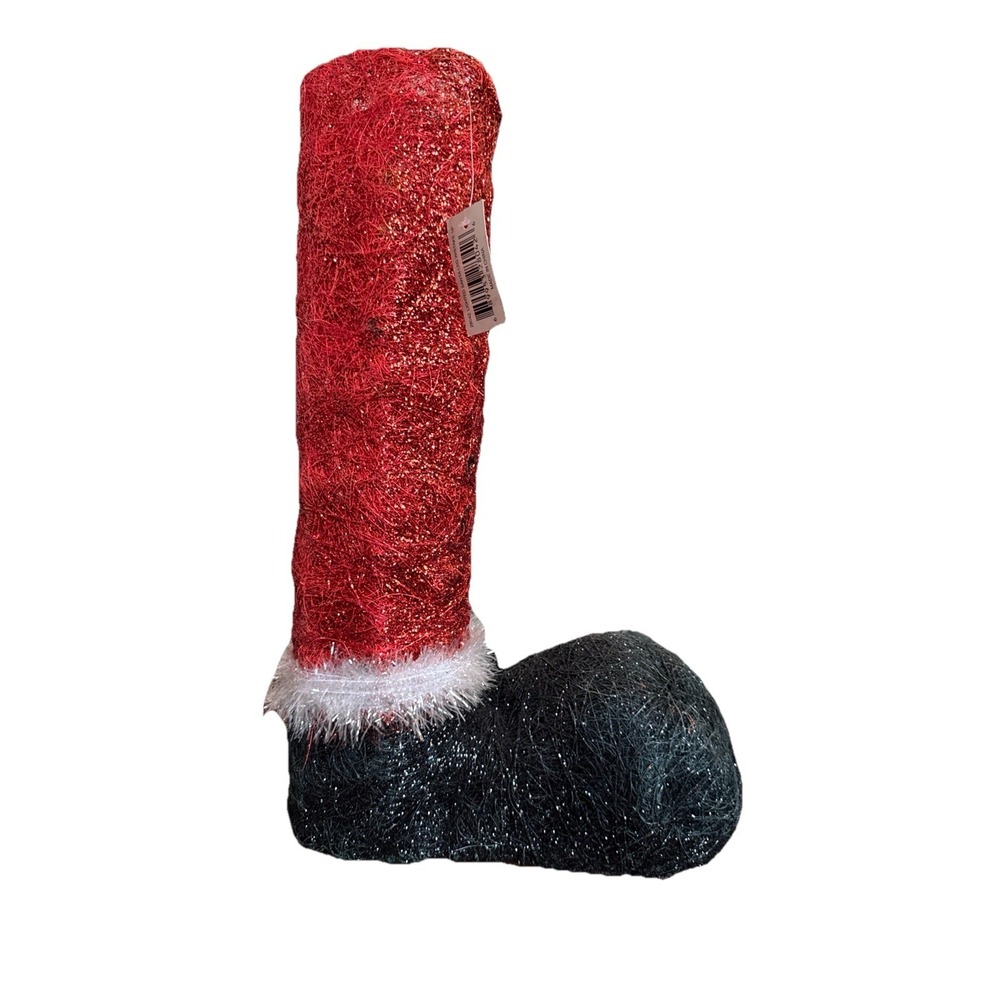 JM‎ Collection 16" Lighted Santa Leg Boot Christmas Decor Red Glitter NWT